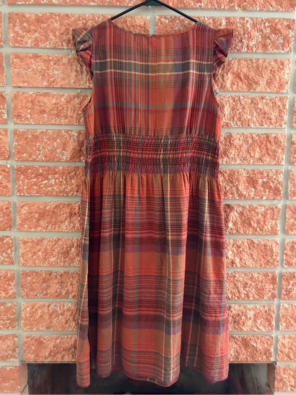 Ralph Lauren Red Rust Plaid Ruffle V-Neck Dress - Picture 4 of 7